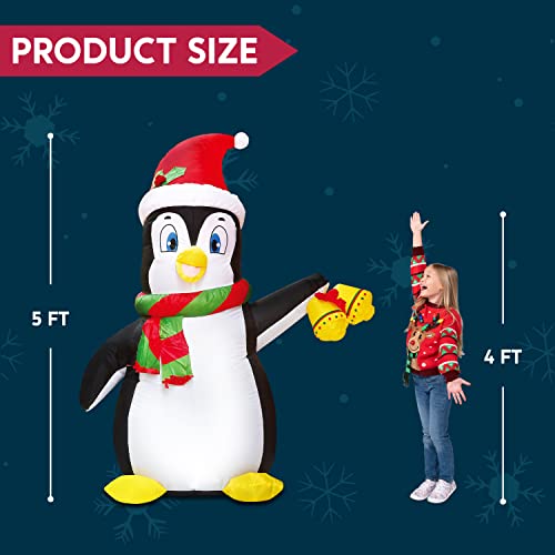 Joiedomi 5FT Inflatable Penguin Holiday Yard Decoration with Built-in LEDs