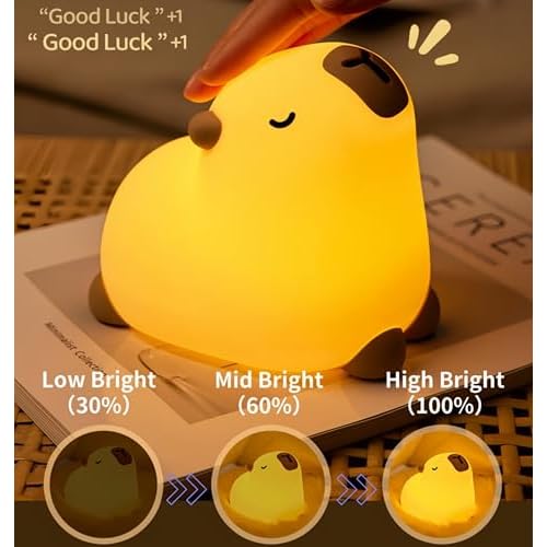 Microwear Cute Capybara Night Light,3 Levels Dimmable,Rechargeable Silicone Touch Lamp for Kids,Adults,Nursery,Bedroom,Desk Decor(Portable,Timer