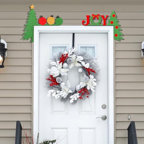 2 Pcs Christmas Door Topper Funny Joy Tree Door Frame Corner Sign Decor Home Wooden Christmas Cabinet Knob Covers Party Ornament Props Gift for Wall Window DIY
