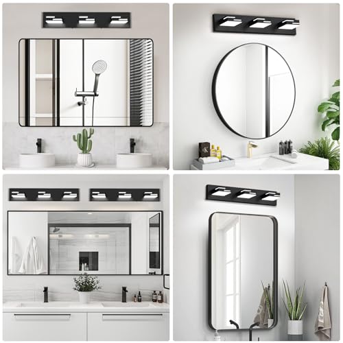 LED Bathroom Vanity Light Fixtures 3-Light Black Dimmable 22-Inch with 5 CCT & Rotatable Acrylic Heads
