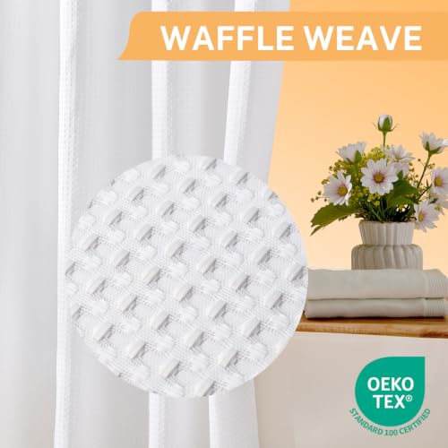 River Dream Waffle No Hook Shower Curtain with 2 Snap-in Liners - White 71x74