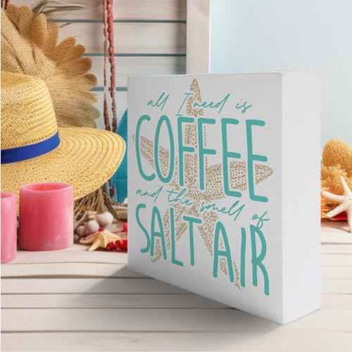 Beach Decor Wooden Box Sign, Beach Room Home Bedroom Bathroom Decor Beach House Ocean Coastal Sea Coffee Bar Decoration, Smell of Salt Air, Beach Gifts for Women Men