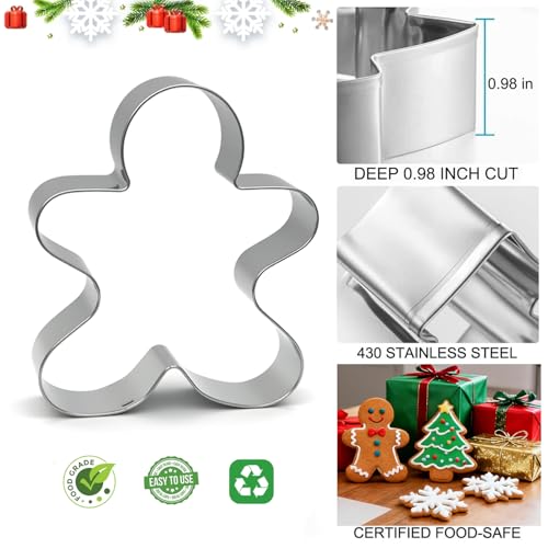 Stainless Steel Christmas Cookie Cutters Set with Box – 9 Pieces (Tree, Gingerbread, Snowflake)