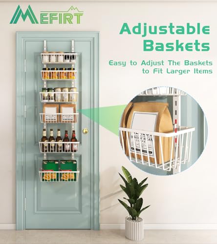 12 Inch Wide Over-the-Door Pantry Organizer with 6 Adjustable Metal Shelves
