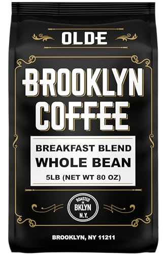 Olde Brooklyn Coffee Whole Bean Breakfast Blend 80oz - Light Medium Roast, Fresh NYC Roasted