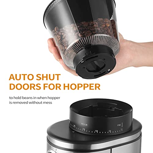 Ollygrin BG702S-PG Electric Conical Coffee Grinder, 30 Grind Settings, Silver & Black