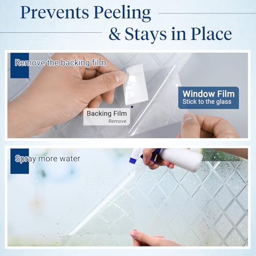 Haton Window Privacy Film Decorative Frosted Lattice 35.4 x 157.4 Inches - Clear Variation
