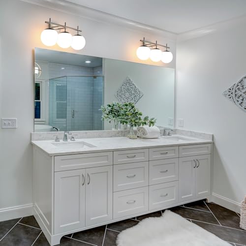 Brushed Nickel Bathroom Vanity Light Fixture Over Mirror - 3-Light Mid-Century Modern Globe Shades