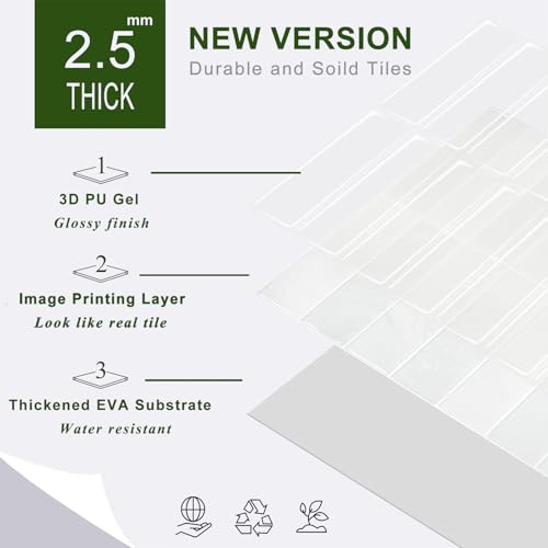 Peel and Stick Backsplash Tiles - Thicker Design for Wall Protection - Faux White Wall Variant