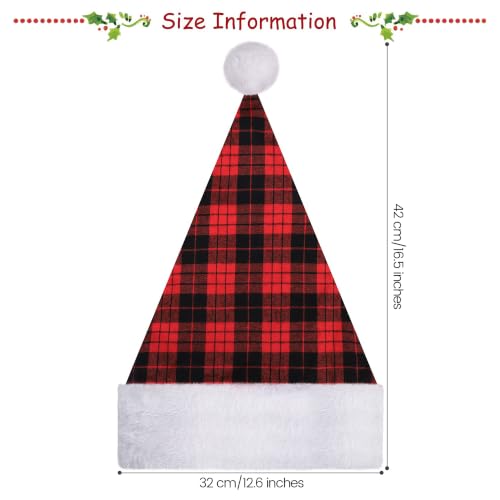 MCEAST 4 Pack Red Black Plaid Santa Hats - Christmas Party Favors, Winter Hats