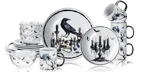 Halloween Gothic Dinnerware Set 16 Pcs Pickmesh Serve 4 Guests Ceramic