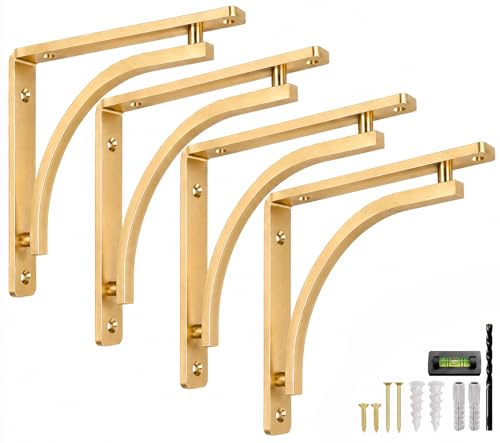 Gold 10 Inch Heavy Duty Shelf Brackets Set of 4 - Wall Mount Support for Shelving
