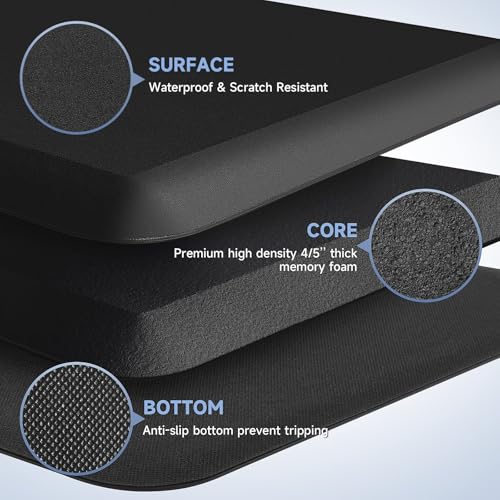StepRite Black 70" x 24" x 0.8" Thick Memory Foam Kitchen Mat for Standing
