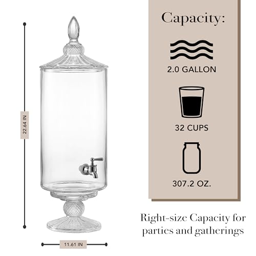 Fifth Avenue Westchester Glass Beverage Dispenser 2 Gal Crystal Drink Dispenser