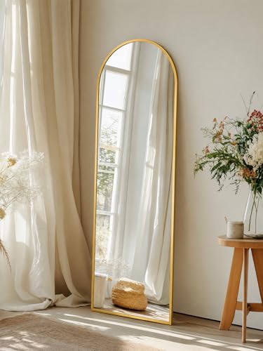 Gold 56x14 Full Length Floor Mirror with Stand - Arched Full Body Mirror