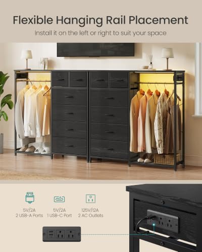 Closet Organizer with Hanging Rod and 6 Fabric Drawers - Ink Black, 13.8"D x 40.4"W x 46.3"H