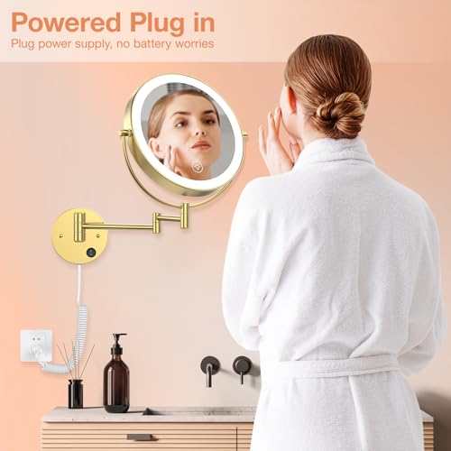Benbilry 9" Wall Mounted LED Makeup Mirror with 10X Magnification, Gold, Corded