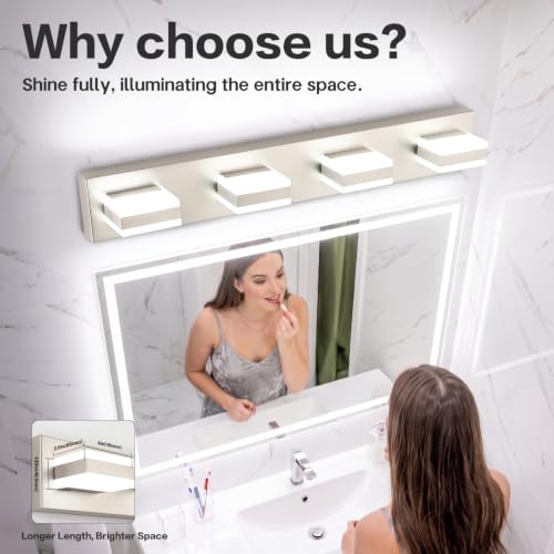 SOLFART 4-Light Brushed Nickel Bathroom Vanity Light Fixture 30 Inch Dimmable LED