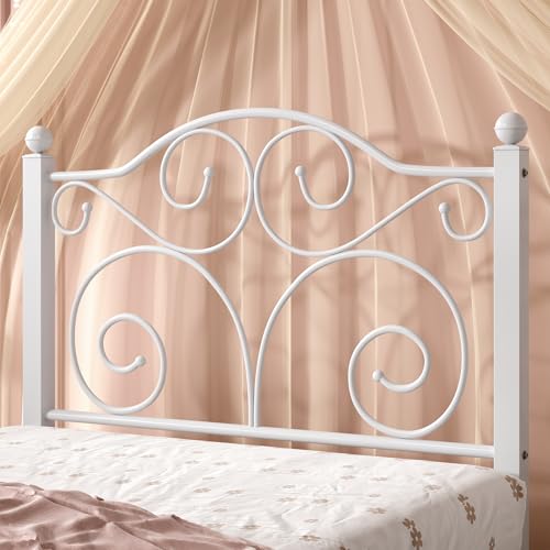 Twin Metal Bed Frame with Headboard Footboard Support - White, Easy Assembly
