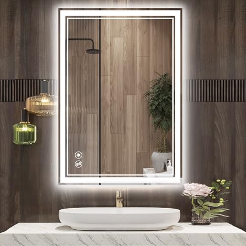 WUENLux 24x36'' LED Bathroom Mirror Anti-Fog Dimmable with 3 Color Lights & Memory