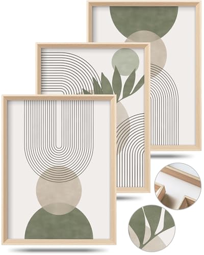 HesenDot Framed Boho Green Wall Art - 16x12 Inch Abstract Canvas Print