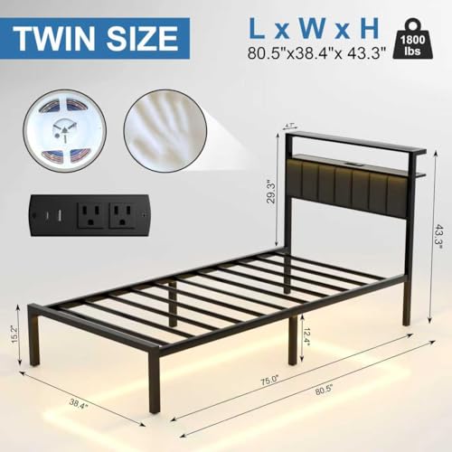 Twin Bed Frame with Charging Station & LED Lights - Casual Variation