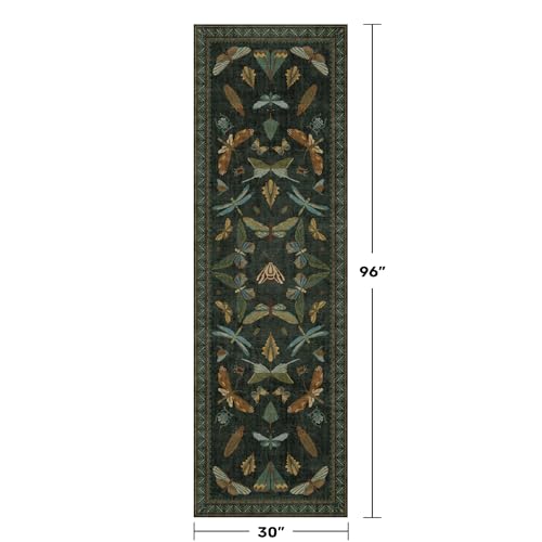 Hazo Haus 8 ft Dark Green Hallway Runner Rug - 2'6'' x 8'' Non-Slip Washable Boho Indoor Floor Mat
