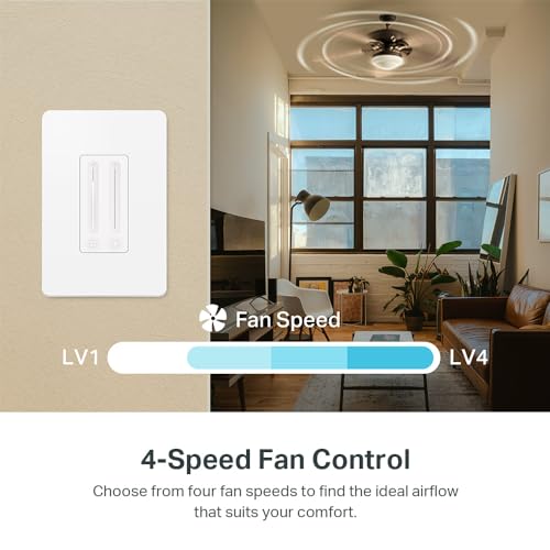 Kasa Smart Ceiling Fan Control & Dimmer Switch KS240 - Single Pole, 4 Fan Speeds & App Control