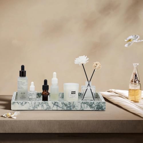 Cyan-Green Natural Marble Bathroom Vanity Tray for Organizing Essentials