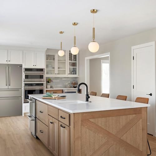 Gold Battery Operated Pendant Lights Set of 2 with Remote Dimmable Rechargeable Bulb
