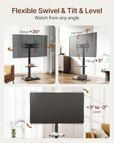 Steel Base Floor TV Stand for 37-75 inch TVs up to 110 lbs, Black