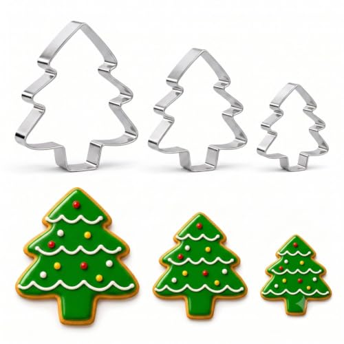 Christmas Cookie Cutters, Stainless Steel 3-Size Set (Christmas Tree