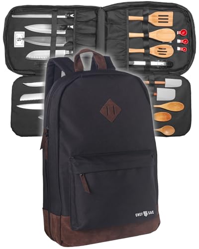 Professional Chef Knife Backpack with Reinforced Handles - Black
