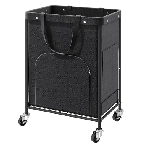 Branwick 170L Large Black Rolling Laundry Basket with Wheels & Removable Bag