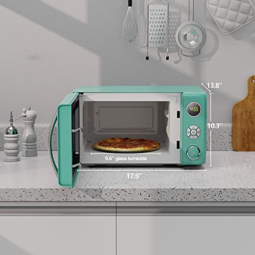 Retro Microwave Oven 0.7 Cu Ft 700W with LED Light & Child Lock - Surf Green
