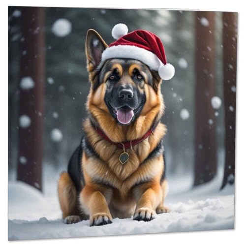 German Shepherd Christmas Card - Festive Holiday Greeting Card 145x145mm