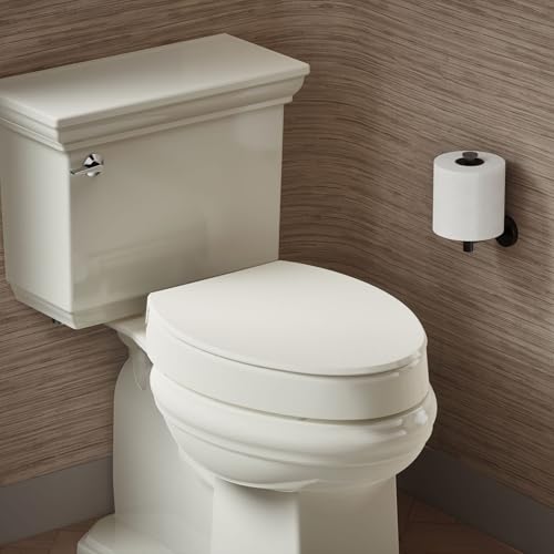 Elevated Soft Close Elongated Toilet Seat - Biscuit, 3-Inch Height, Quiet-Close