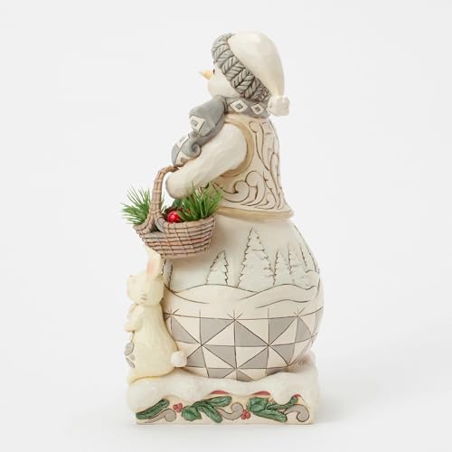 Enesco Jim Shore Heartwood Creek White Woodland Snowman Figurine with Basket, 10.25 Inch