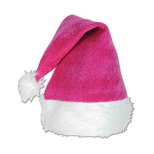 Beistle Pink Velvet Santa Hat with Plush Trim