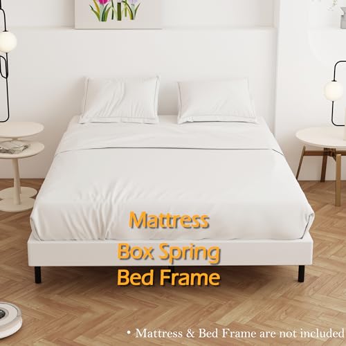 Maenizi Queen Box Spring 4 Inch Low Profile Bed Base with Fabric Cover - Stable & Noise-Free