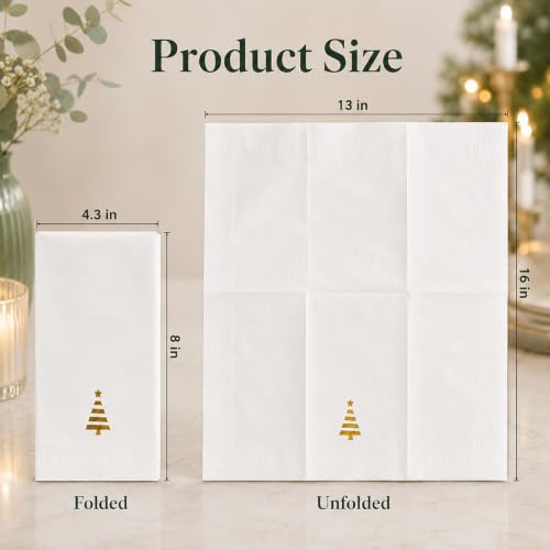 Tbsone Christmas Dinner Paper Napkins - 100 Pack, Holiday Guest Towels, 3-Ply, Festive Foil Tree Design
