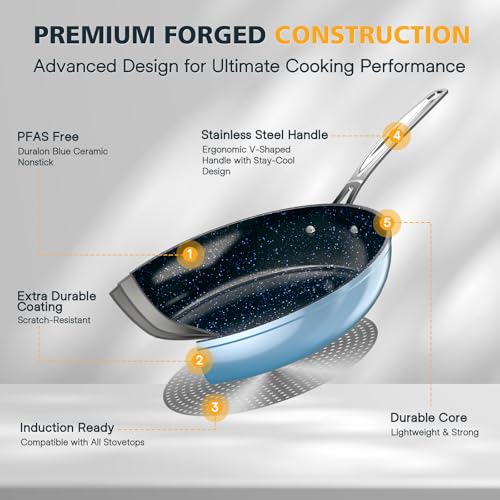 Nuwave 3-Piece Forged Non-Stick Frying Pan Set - 8, 10, 12 Inches, Cozy Blue