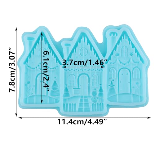 Christmas Snow House Silicone Mold – Candy/Fondant Mold with Blue Snow Cabin (Style O)