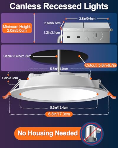 DUSKTEC 6 Inch Canless Recessed Lighting Kit - Color Changing, Remote Control, 12 Pack