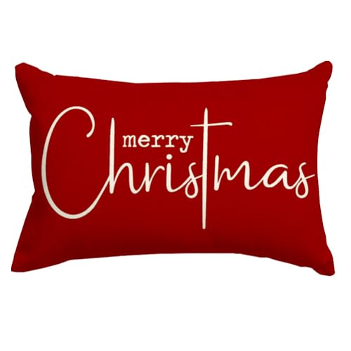 RABUSOFA Christmas Pillow Cover 12x20 Red Holiday Home Decor, Pack of 1
