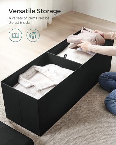 SONGMICS Folding Storage Ottoman Bench 15"D x 43"W x 15"H Ink Black, Supports 660 lb