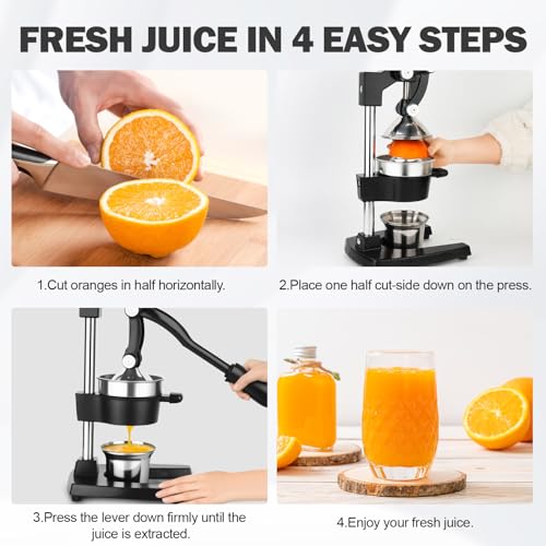 Black Lemon Squeezer Manual Citrus Juicer Press Cast Iron & Stainless Steel