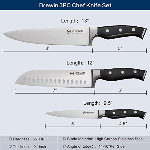 Professional Kitchen Knife Set - 3-Piece Chef, Santoku & Utility Knives, High Carbon Stainless Steel