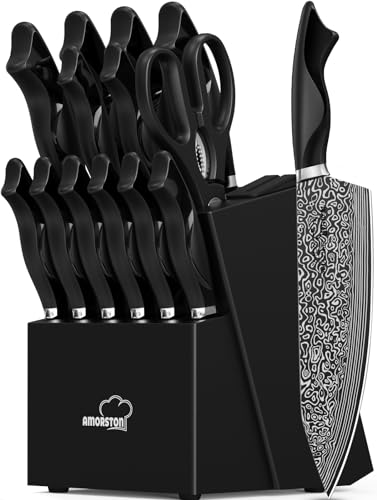 Silver 15-Piece Kitchen Knife Set with Built-in Sharpener - High Carbon Stainless Steel