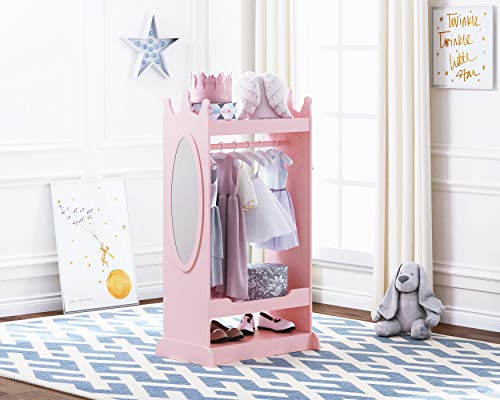 Kids Pink Dress Up Storage Closet with Crown Top & Mirror - Toddler Wardrobe